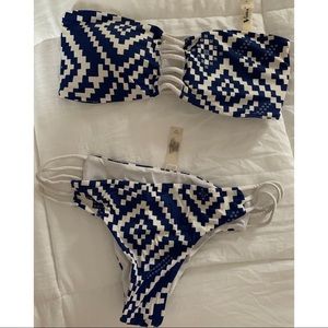 Blue and White Printed Bikini